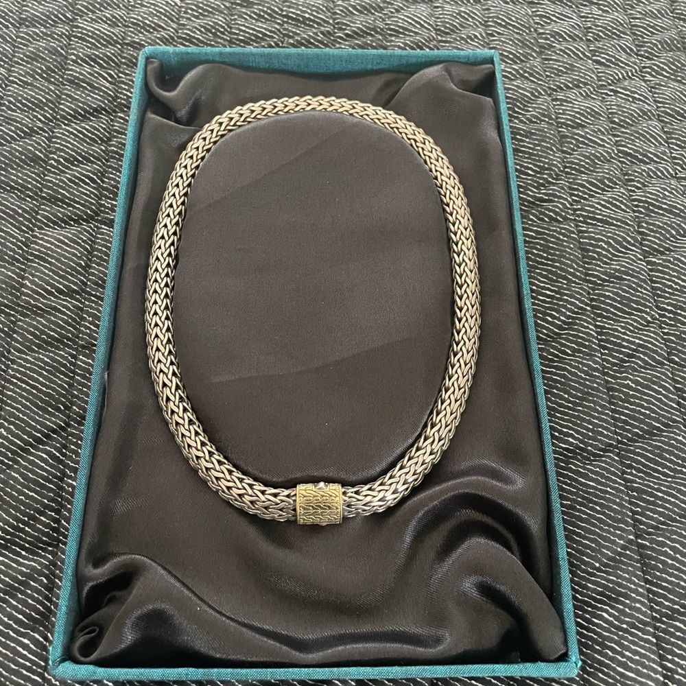 John Hardy Two-Tone Sterling Silver and 18K Gold Classic Woven Chevron Necklace